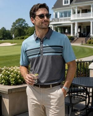 01.Algo Performance Golf Polo Shirt 2XL Blue Gray Colorblock Moisture Wickin NWT